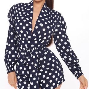 Blue polka dot romper small brand new